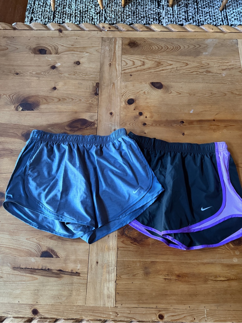 Nike Women’s Athletic Shorts — Blue and Black with Purple Trim